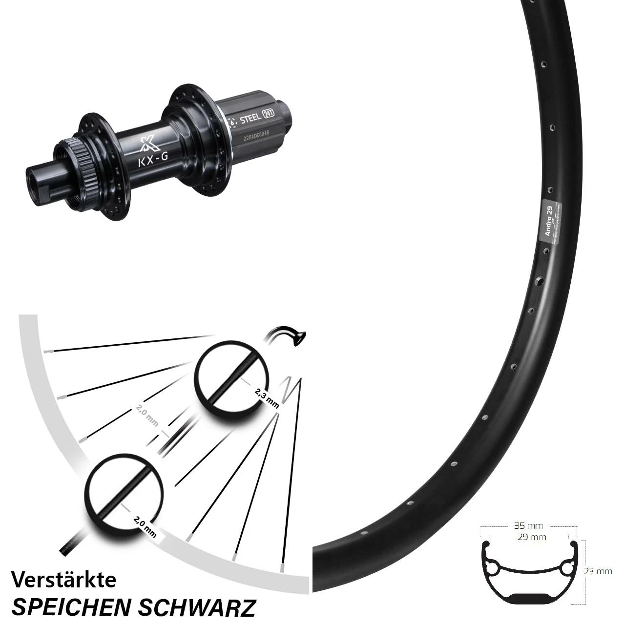 KX-GS 12x142 Mm Centerlock Ryde Andra 29 Breites Hinterrad 24 Zoll Steckachse 1 KX-GS 12x142 Mm Centerlock Ryde Andra 29 Breites Hinterrad 24 Zoll Steckachse