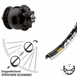 28 Zoll Vorderrad Mit Nabendynamo Mavic A 719 SON 28 Für 6-Loch Schwarz