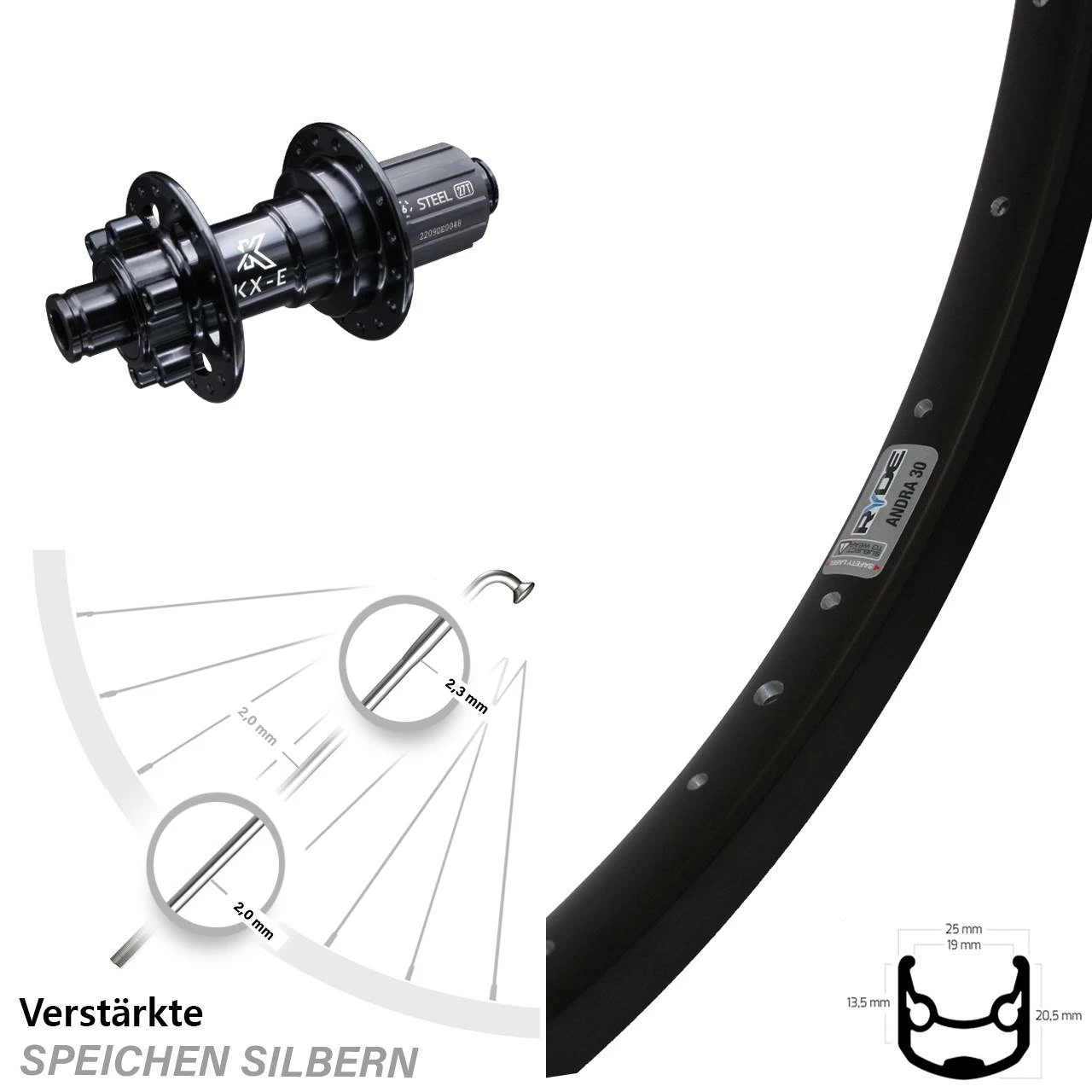 KX-E Nabe 12x142 Mm 6-Loch 11-fach Ryde Andra 30 Disc Hinteres Rad 28-29 Zoll 1 KX-E Nabe 12x142 Mm 6-Loch 11-fach Ryde Andra 30 Disc Hinteres Rad 28-29 Zoll