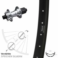 29+ Zoll Hinterrad KX-E Silbern-eloxiert 6 Kugellager Ryde Rival 35 Disc