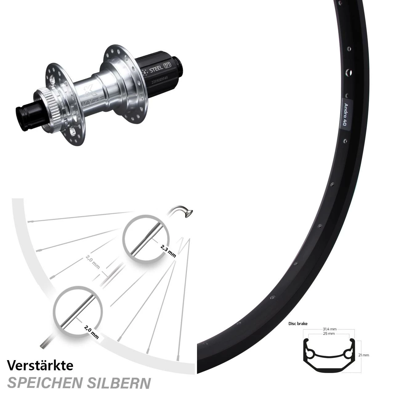 Ryde Andra 40 Disc Hinterrad 27,5 Zoll Mit KX-E Silbern-eloxiert 12x142 Mm 1 Ryde Andra 40 Disc Hinterrad 27,5 Zoll Mit KX-E Silbern-eloxiert 12x142 Mm