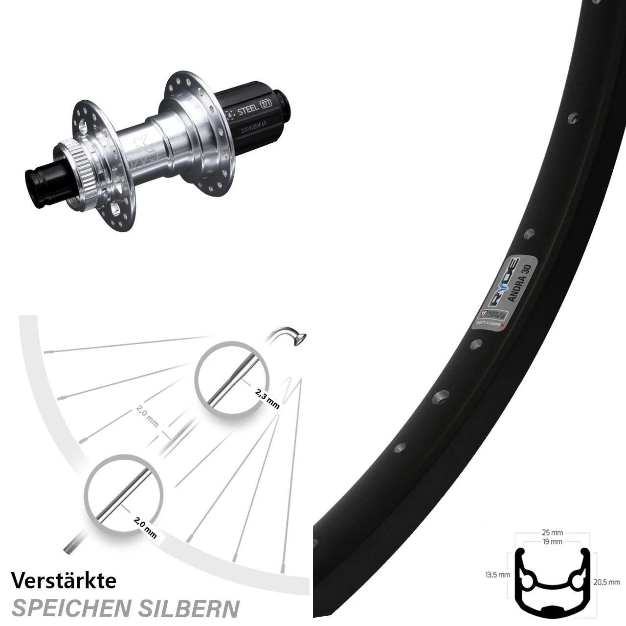 KX-E Nabe Silbern-eloxiert 12x142 Mm Ryde Andra 30 Disc Hinteres Rad 28-29 Zoll 1 KX-E Nabe Silbern-eloxiert 12x142 Mm Ryde Andra 30 Disc Hinteres Rad 28-29 Zoll