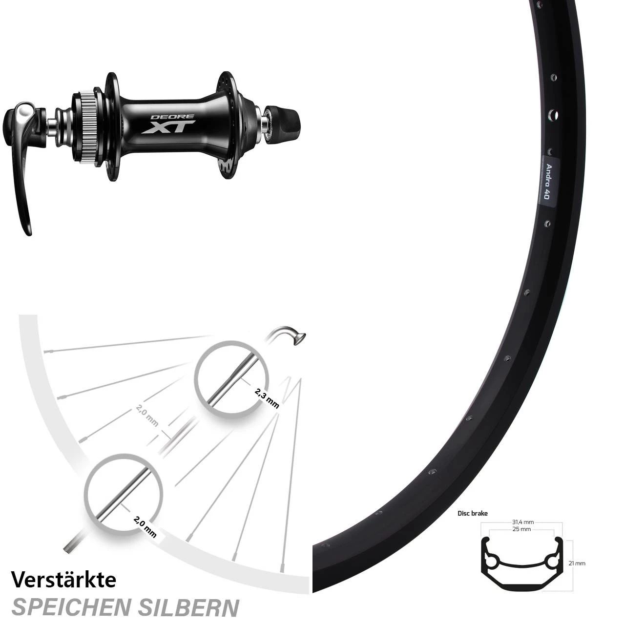 Vorderrad 20 Zoll Ryde Andra 40 Schwarz Shimano XT M8000 1 Vorderrad 20 Zoll Ryde Andra 40 Schwarz Shimano XT M8000