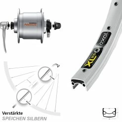 Vorderrad Mit Nabendynamo 26 Zoll Exal XL 25 Shimano Nexus DH-C3000-3N Silbern
