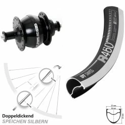 Dt-swiss Vorderrad Rennrad 28 Zoll DT R-460 Schwarz Shutter Precision PV8 Nabendynamo