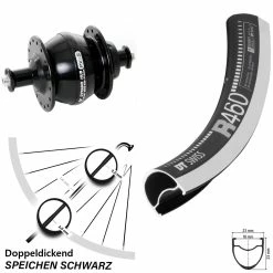 Dt-swiss Vorderrad Rennrad 28 Zoll DT R-460 Shutter Precision PV8 Nabendynamo Schwarz